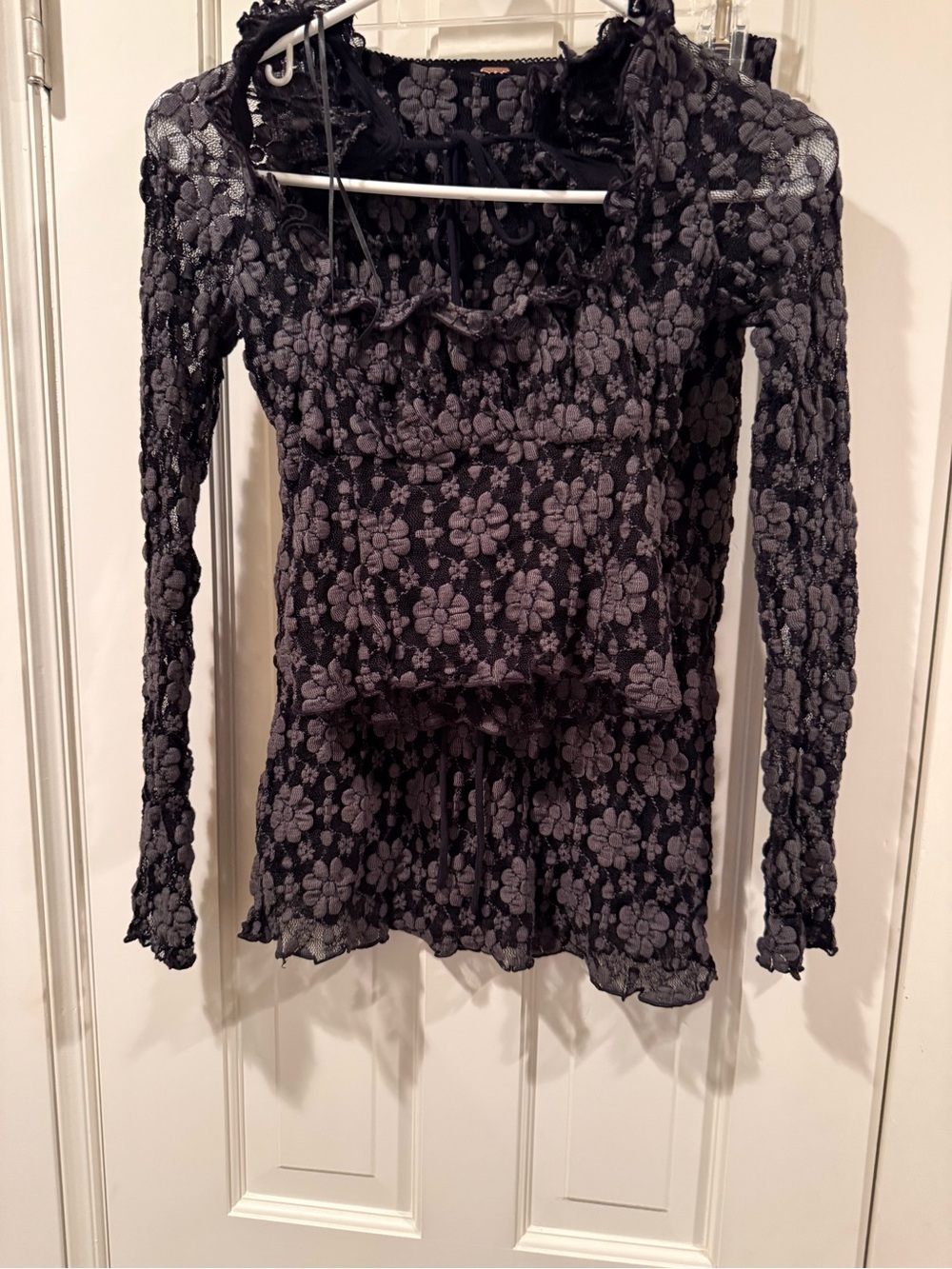 NWT Free People Lucinda Lace Midi Skirt 2 Piece Set Size XS Black Gray